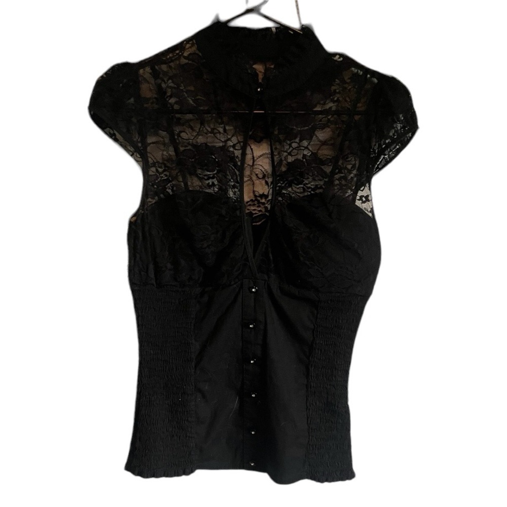 Lydia USA Victorian Black Lace Top
